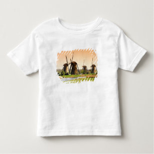 Camiseta Infantil Países Baixos, Kinderdijk. Moinhos de vento próxim