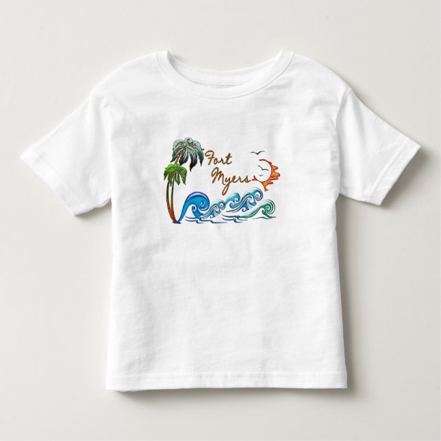 Camiseta Infantil palmas 3d, ondas & por do sol FORT MYERS (Frente)