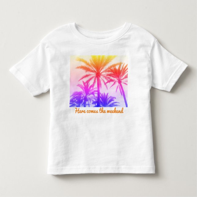 Camiseta Infantil palmeira tropical no verão, anos 80-retrô (Frente)