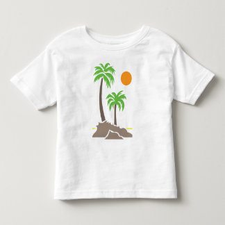 Camiseta Infantil Palmeiras tropicais com sol em uma pequena ilha is
