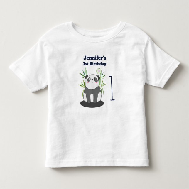 Camiseta Infantil Panda branca e negra em Bambu no aniversário (Frente)