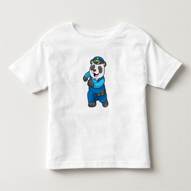 Camiseta Infantil Panda como agente da polícia com chapéu da polícia (Frente)