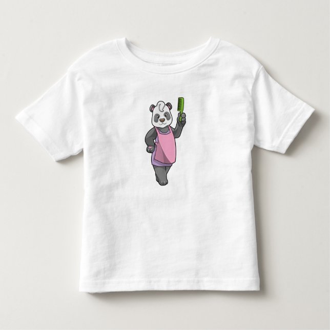 Camiseta Infantil Panda como cabeleireiro com Comb (Frente)