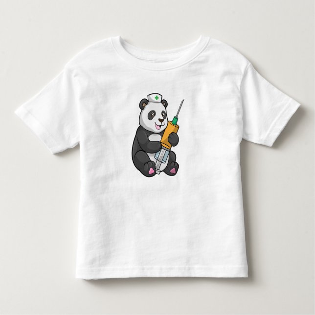 Camiseta Infantil Panda como enfermeira com seringa (Frente)