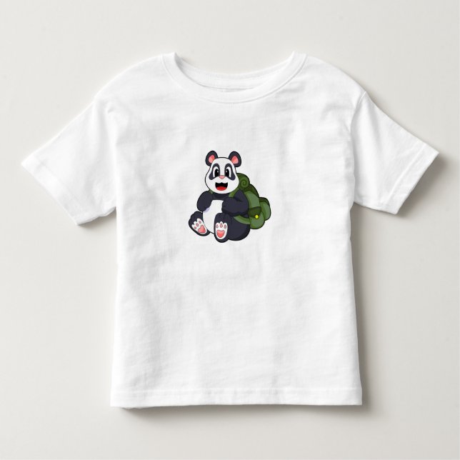 Camiseta Infantil Panda como Hiker com mochila (Frente)