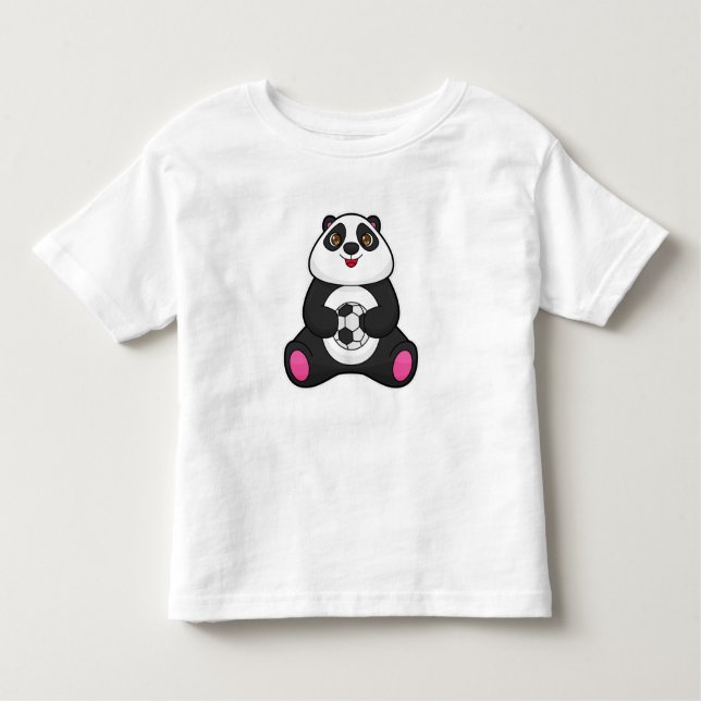 Camiseta Infantil Panda como jogador de futebol com bola de futebol (Frente)