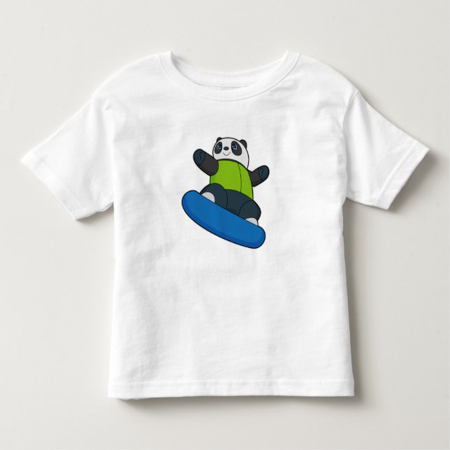 Camiseta Infantil Panda como Snowboarder com Snowboard (Frente)