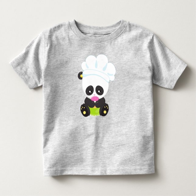 Camiseta Infantil Panda cozinhar, Panda Bajuladora, Panda com Rosqui (Frente)