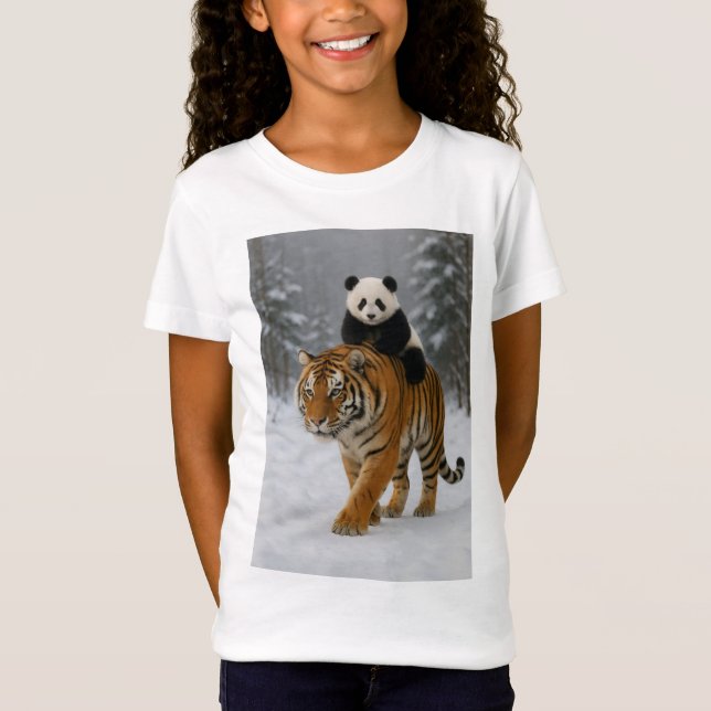 Camiseta Infantil Panda Fofo Montado num Tigre (Frente)