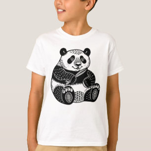Camiseta Infantil Panda Gigante Linocut Fofa