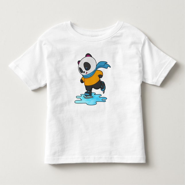 Camiseta Infantil Panda na patinação de gelo com skates de gelo e es (Frente)