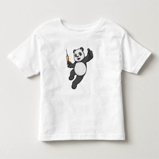 Camiseta Infantil Panda na Vacinação com Seringa (Frente)