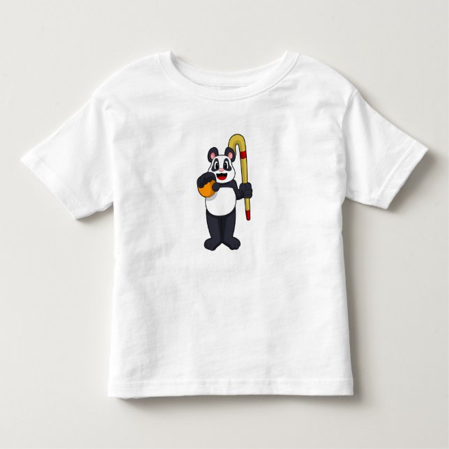 Camiseta Infantil Panda no Hockey com Taco de Hóquei (Frente)
