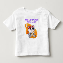 Camiseta Infantil Panda Pirata Kawaii de Halloween Bebendo Chá Boba