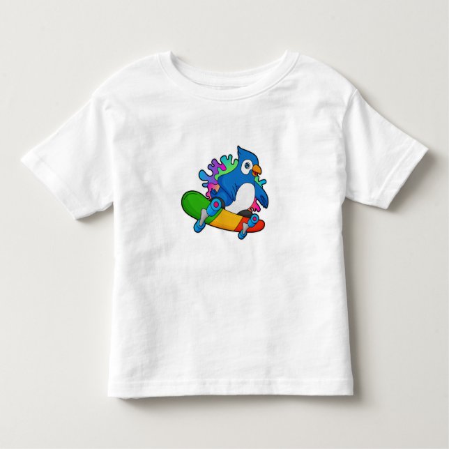 Camiseta Infantil Papagaio como Patinador com skate (Frente)
