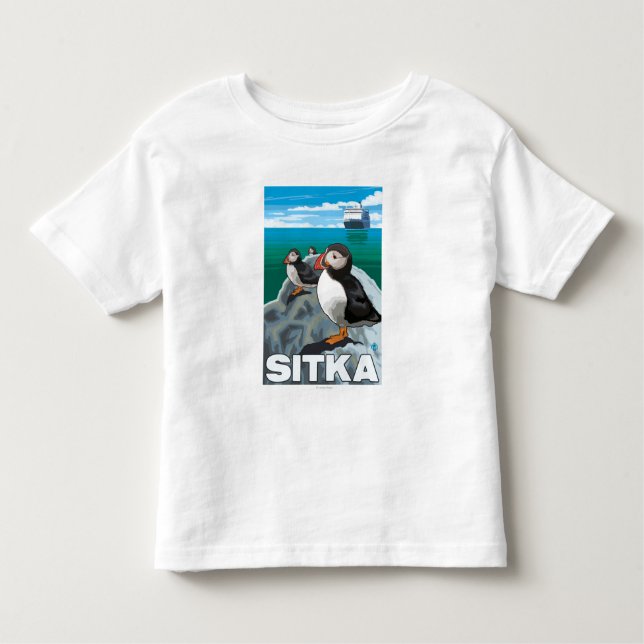 Camiseta Infantil Papagaio-do-mar & navio de cruzeiros - Sitka, (Frente)