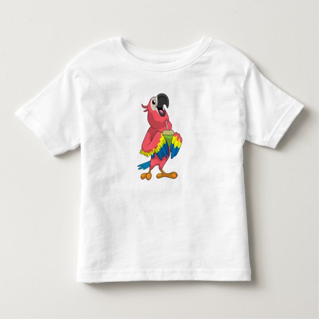 Camiseta Infantil Papagaio e coco com palha de Bebendo (Frente)