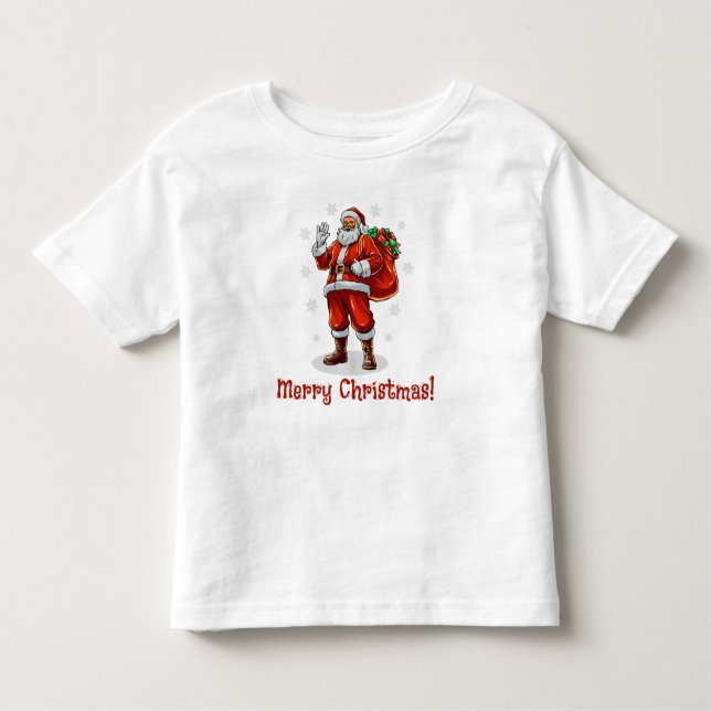 Camiseta Infantil Papai Noel Clássico trazendo presentes de Natal (Frente)