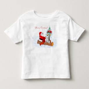 Camiseta Infantil Papai Noel com Raposa e Esquilo