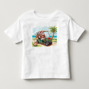 Camiseta Infantil Papai Noel de Natal de Golfe Dirige Carrinho de Go