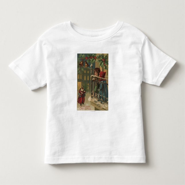 Camiseta Infantil Papai noel de observação de GreetingKids do Natal (Frente)