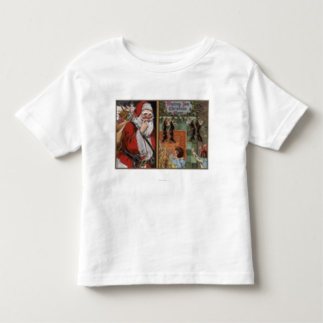 Camiseta Infantil Papai noel e miúdos que olham acima a chaminé (Frente)