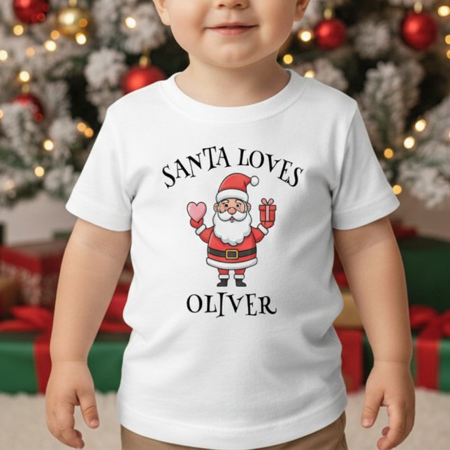 Camiseta Infantil Papai Noel Fofo com Coração e Presente - Natal (Criador carregado)