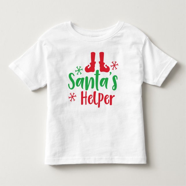 Camiseta Infantil Papai noel Helper, Calçados Elf, Flocos de neve, N (Frente)
