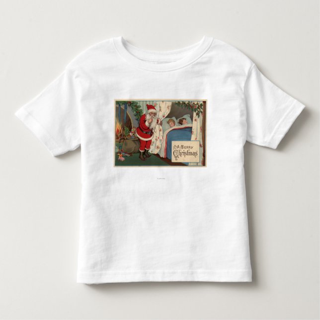 Camiseta Infantil Papai noel observando crianças de sono (Frente)