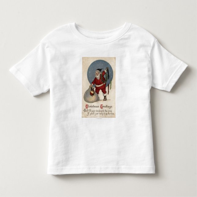 Camiseta Infantil Papai noel que enche a meia à borda (Frente)