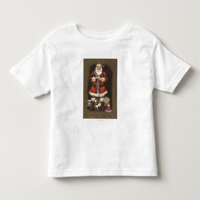 Camiseta Infantil Papai noel que enche a meia com Nutcracker (Frente)