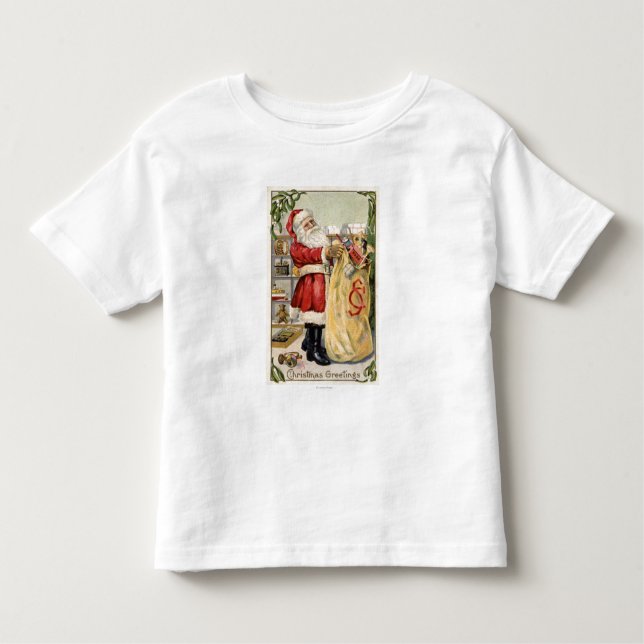 Camiseta Infantil Papai noel que guardara um saco de transbordamento (Frente)