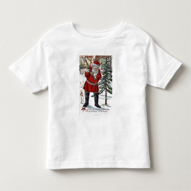 Camiseta Infantil Papai noel que reduz a árvore de Natal (Frente)