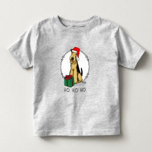 Camiseta Infantil Papais noeis de Natal Airedale Terrier HO HO Cute