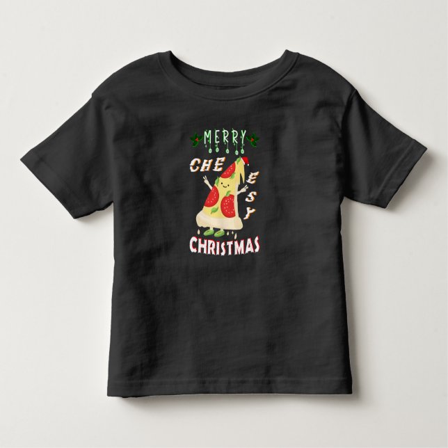Camiseta Infantil Papais noeis de Natal Cheesy feliz Pizza Natal (Frente)