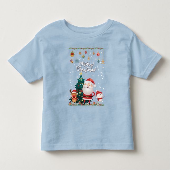 Camiseta Infantil Papais noeis engraçados, Snowman, Reindeer Feliz N (Frente)