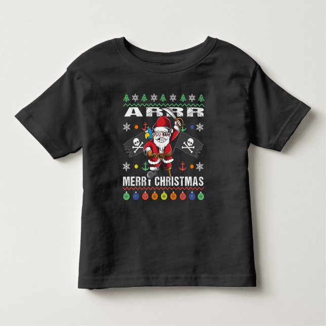 Camiseta Infantil Papais noeis Piratas Tacky Xmas Sweater Ar Feliz N (Frente)