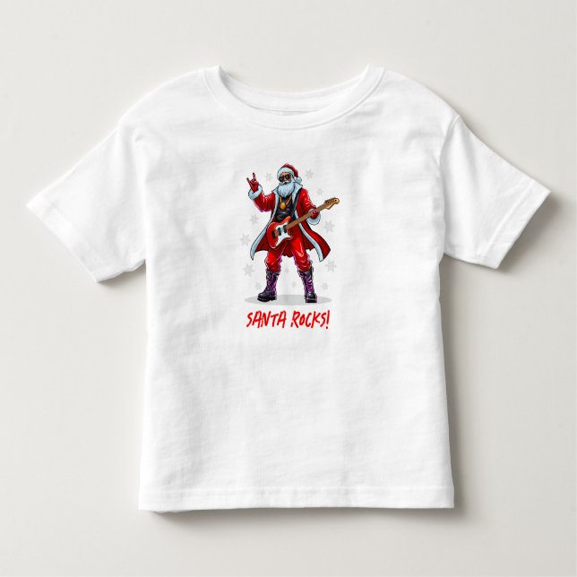 Camiseta Infantil Papais noeis Rocks! Engraçado Papai Noel tocando v (Frente)