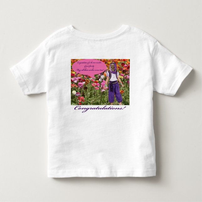 Camiseta Infantil parabéns de chá infantil. ocelot/gênio (Verso)