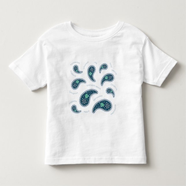 Camiseta Infantil Paramecia Paisley Protozoide Luz Ciência da Biolog (Frente)