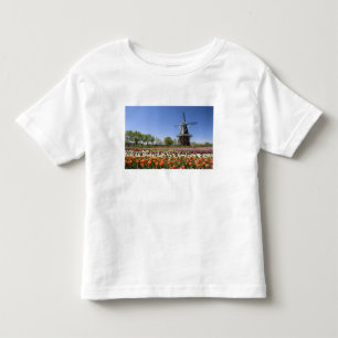 Camiseta Infantil Parque Windmill Island com tulipas em floração e