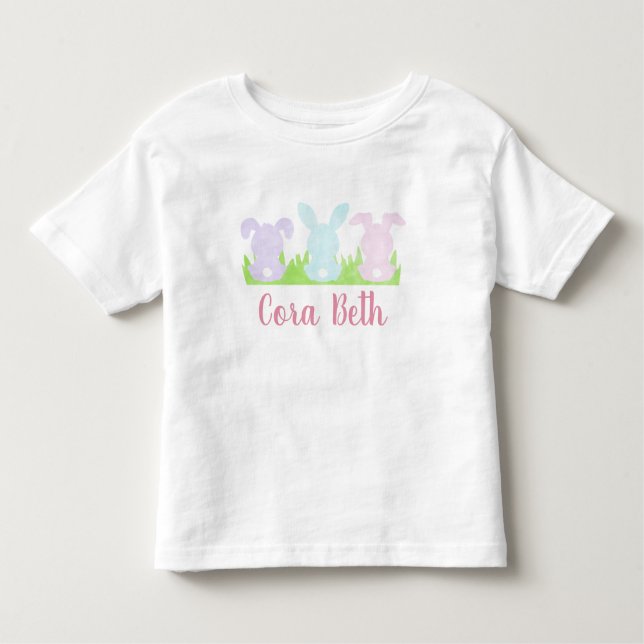 Camiseta Infantil Páscoa Bunny Trio, Pastel Watercolor Toddler (Frente)