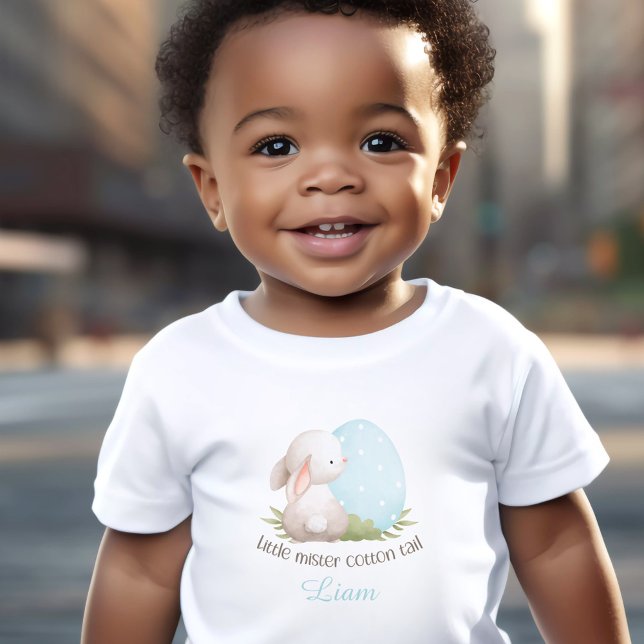 Camiseta Infantil Páscoa Coelhinha Bonita Nome Personalizado (Cute Bunny Easter Personalized Name Blue boy Toddler T-shirt)