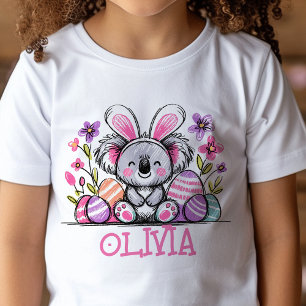 Camiseta Infantil Páscoa T-Shirt Nome Personalizado Girls Koala Bunn