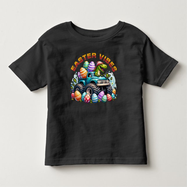 Camiseta Infantil Páscoa Vibes Dino em Caminhão Monstro com Ovo de P (Frente)