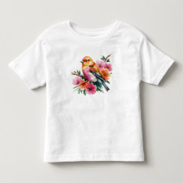 Camiseta Infantil Passarinho Flor de Rosa