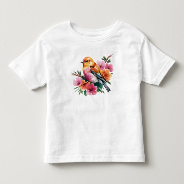Camiseta Infantil Passarinho Flor de Rosa (Frente)