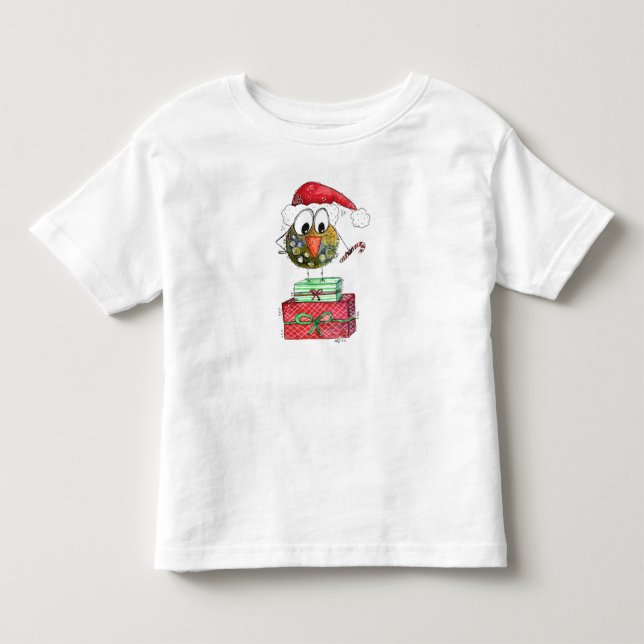 Camiseta Infantil Pássaro de Natal Branco bonito (Frente)
