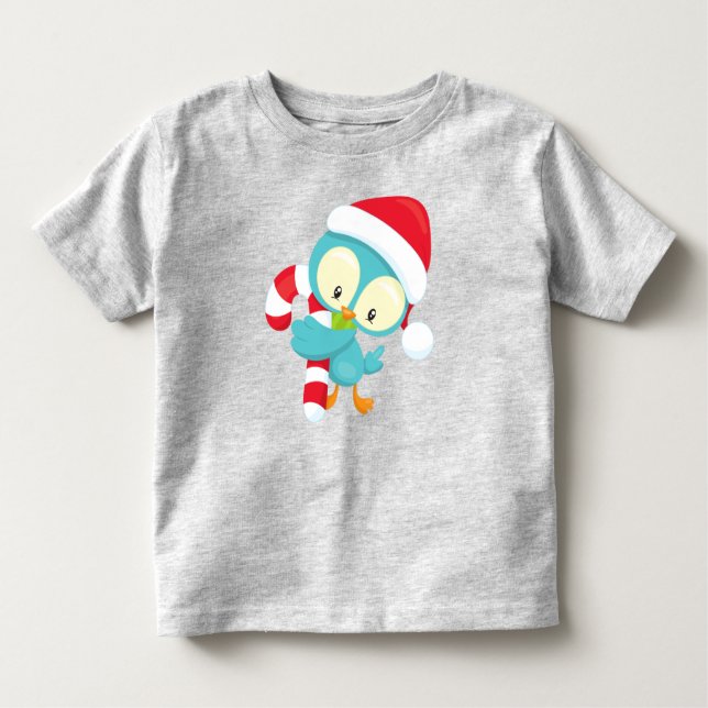 Camiseta Infantil Pássaro de Natal, Pássaro Bonito, Chapéu Santa, Ca (Frente)