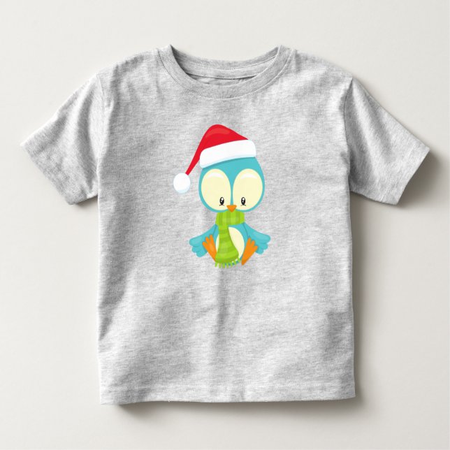 Camiseta Infantil Pássaro de Natal, Pássaro com chapéu, Pássaro com  (Frente)